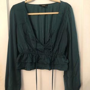Size large emerald green satin crop top